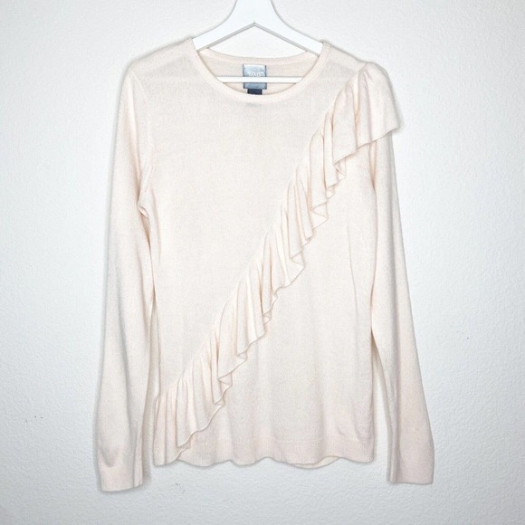 Mag by Magaschoni Pink Asymmetrical Ruffle Sweater Sz L - Picture 1 of 7